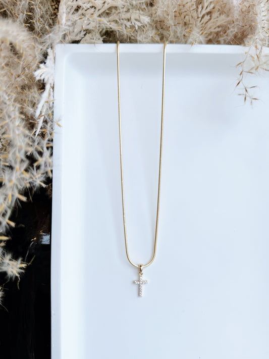 Gold Snake Chain Cross Necklace