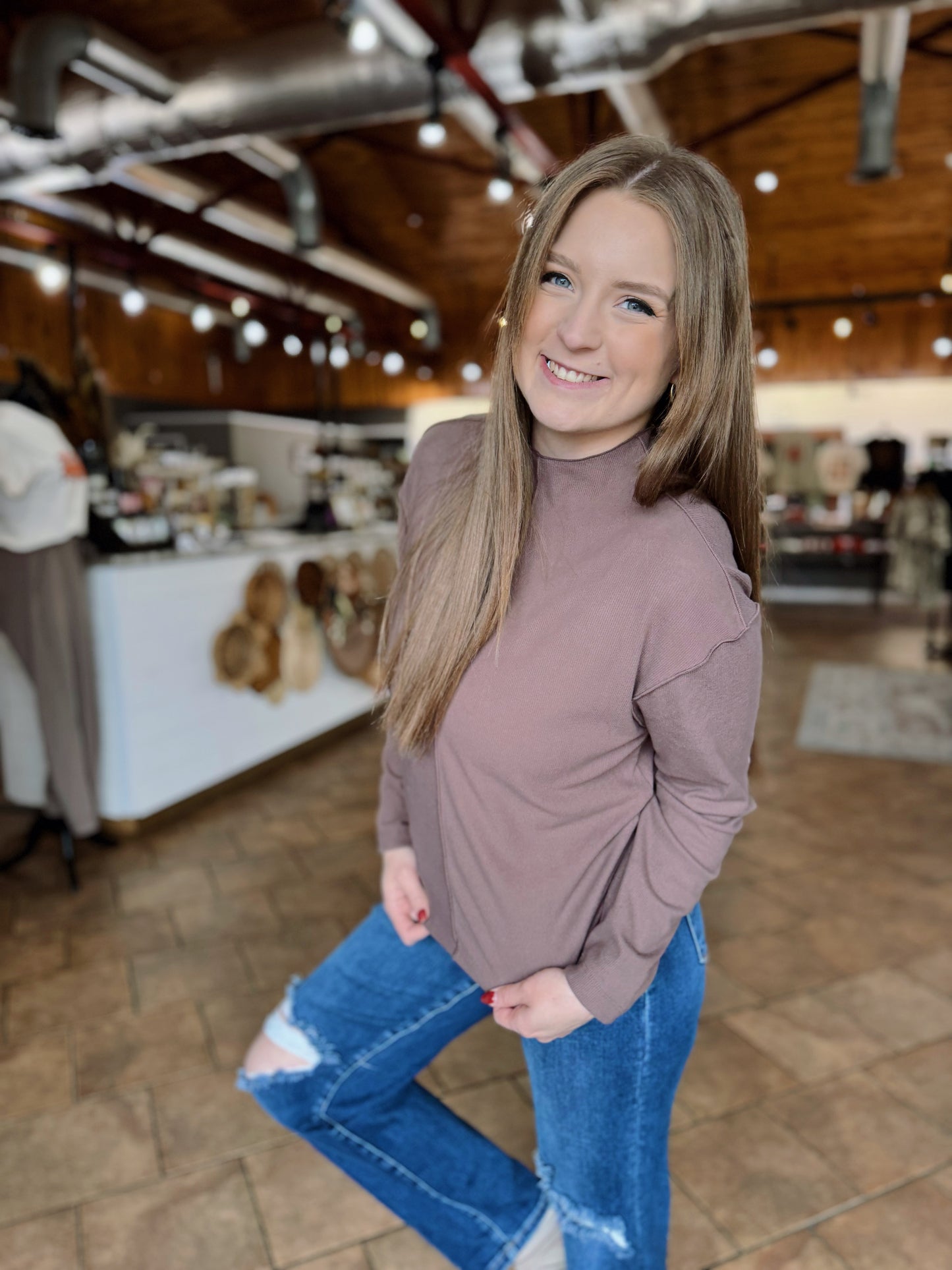 Dark Taupe Out Seam Detail Top