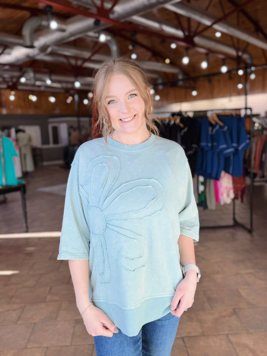 Sage Daisy Embellished Top