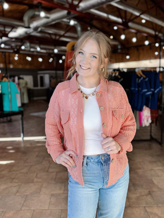 Salmon Lace Sleeve Shacket