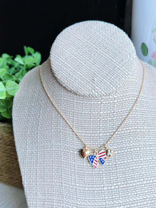Patriotic Enamel Bow Charm Necklace