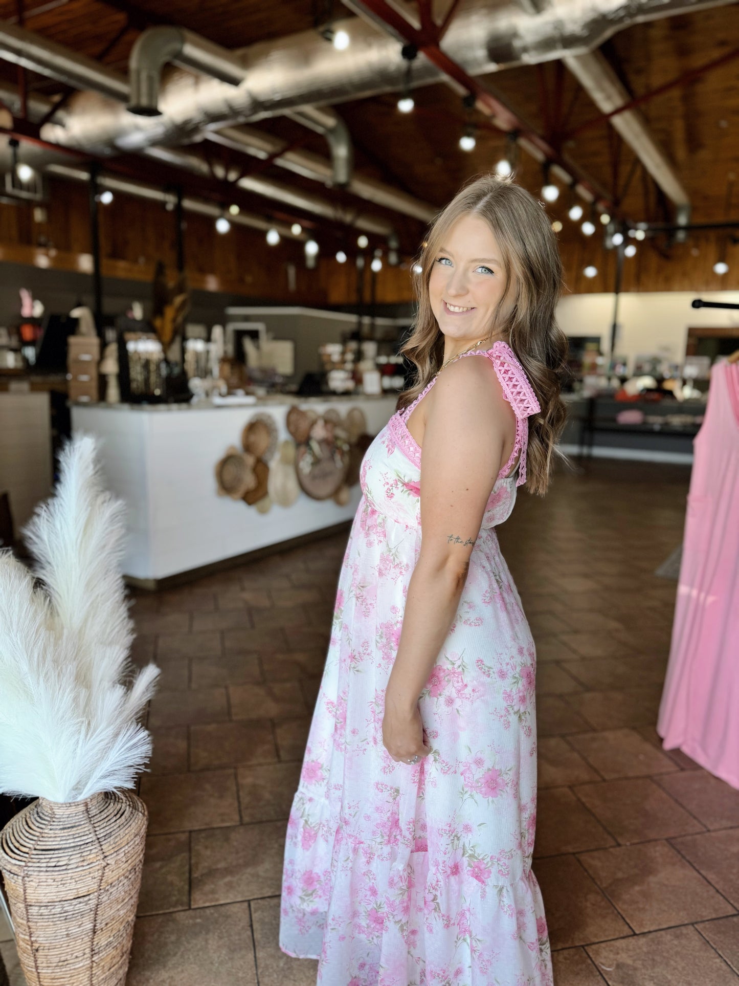 Pink Chiffon Floral Maxi Dress