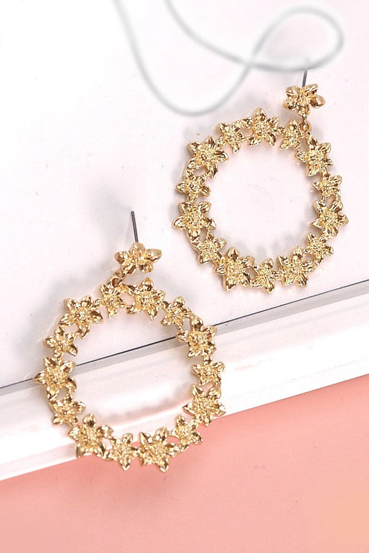 Gold Flower Cluster Drop Earrings