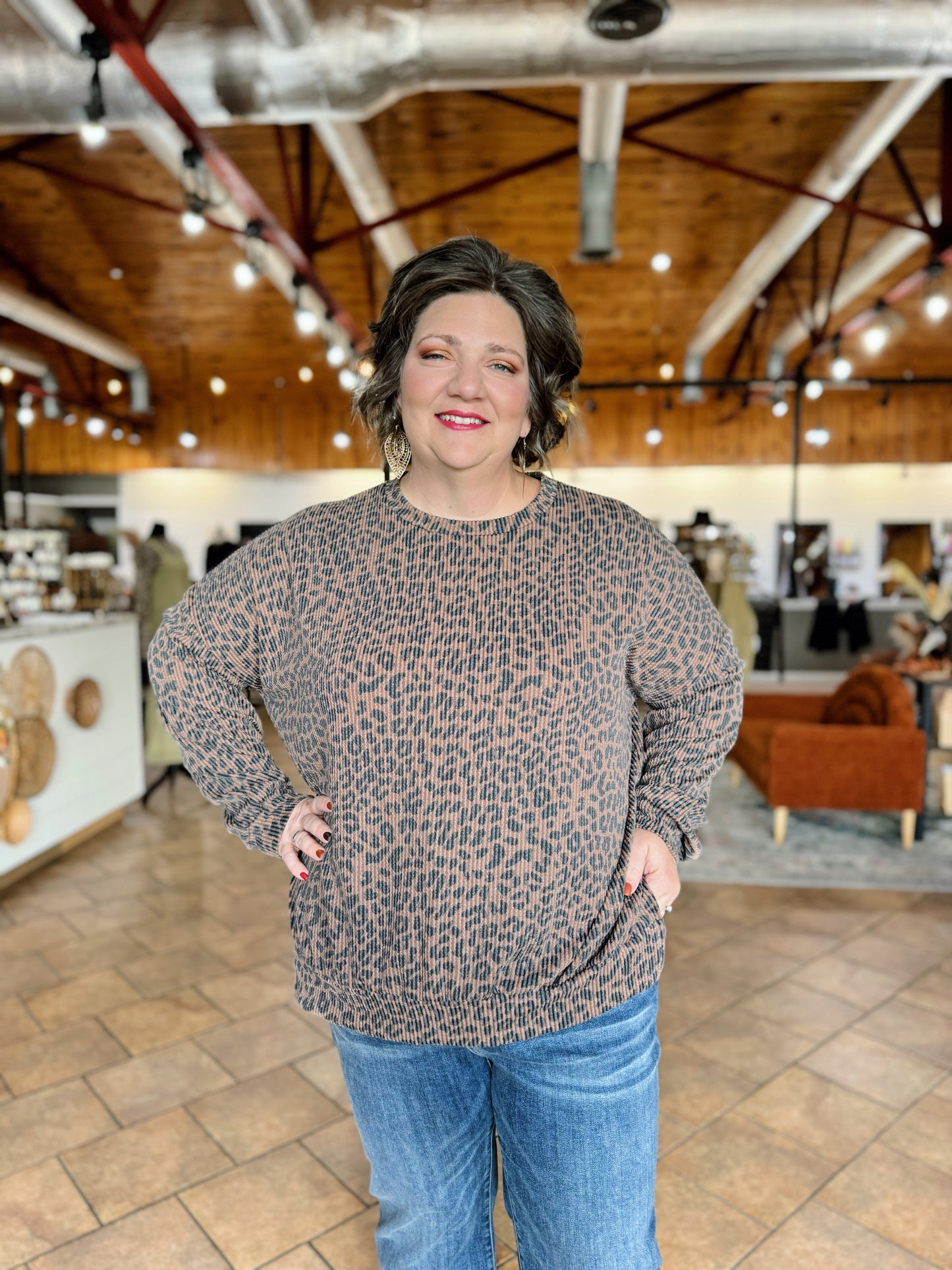 Curvy Urban Ribbed Leopard Top
