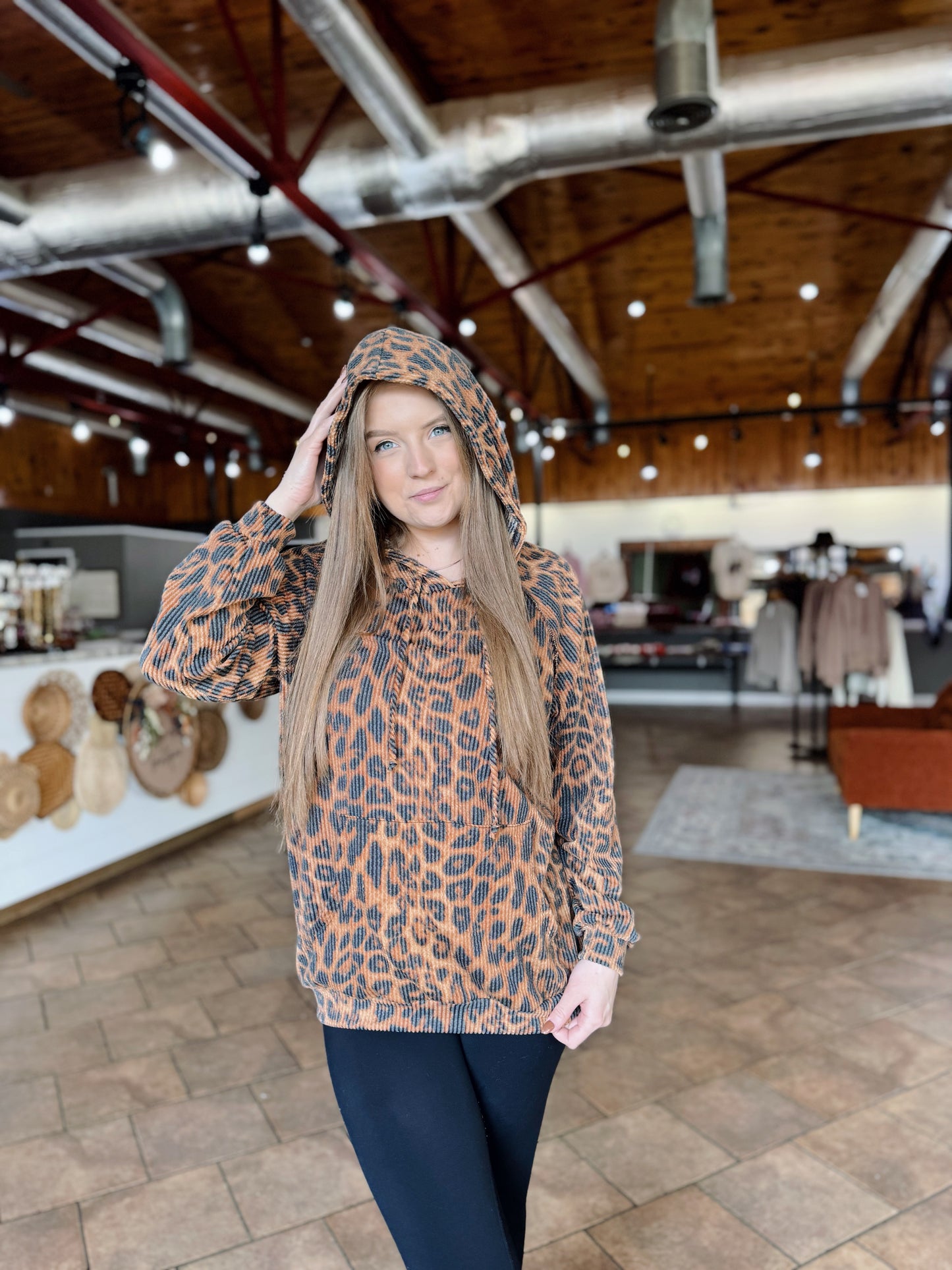 Leopard Ribbed Hooded Top