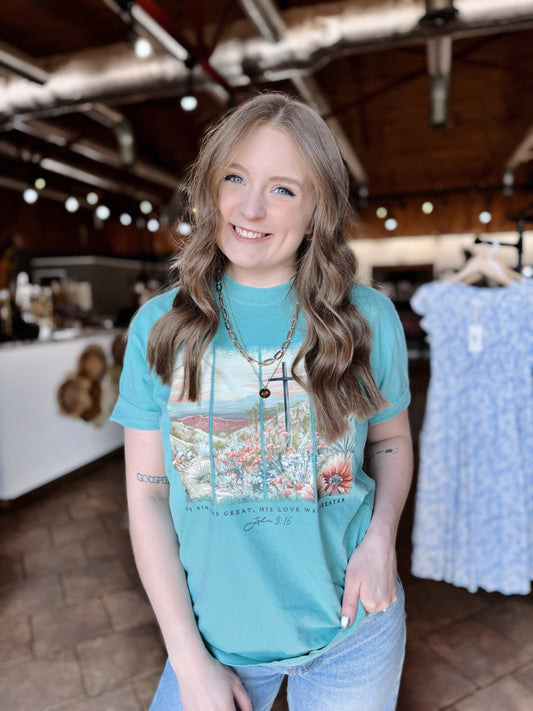 Seafoam Floral Cross Tee