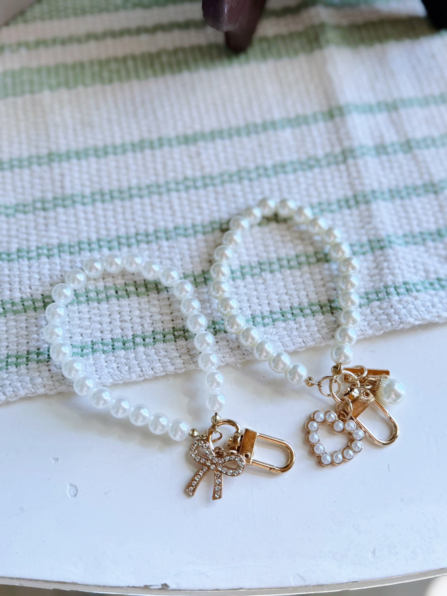 Pearl Charm Wristlet Keychain