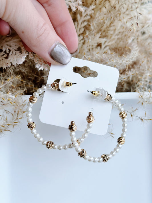 Gold/Pearl Hoop Earrings