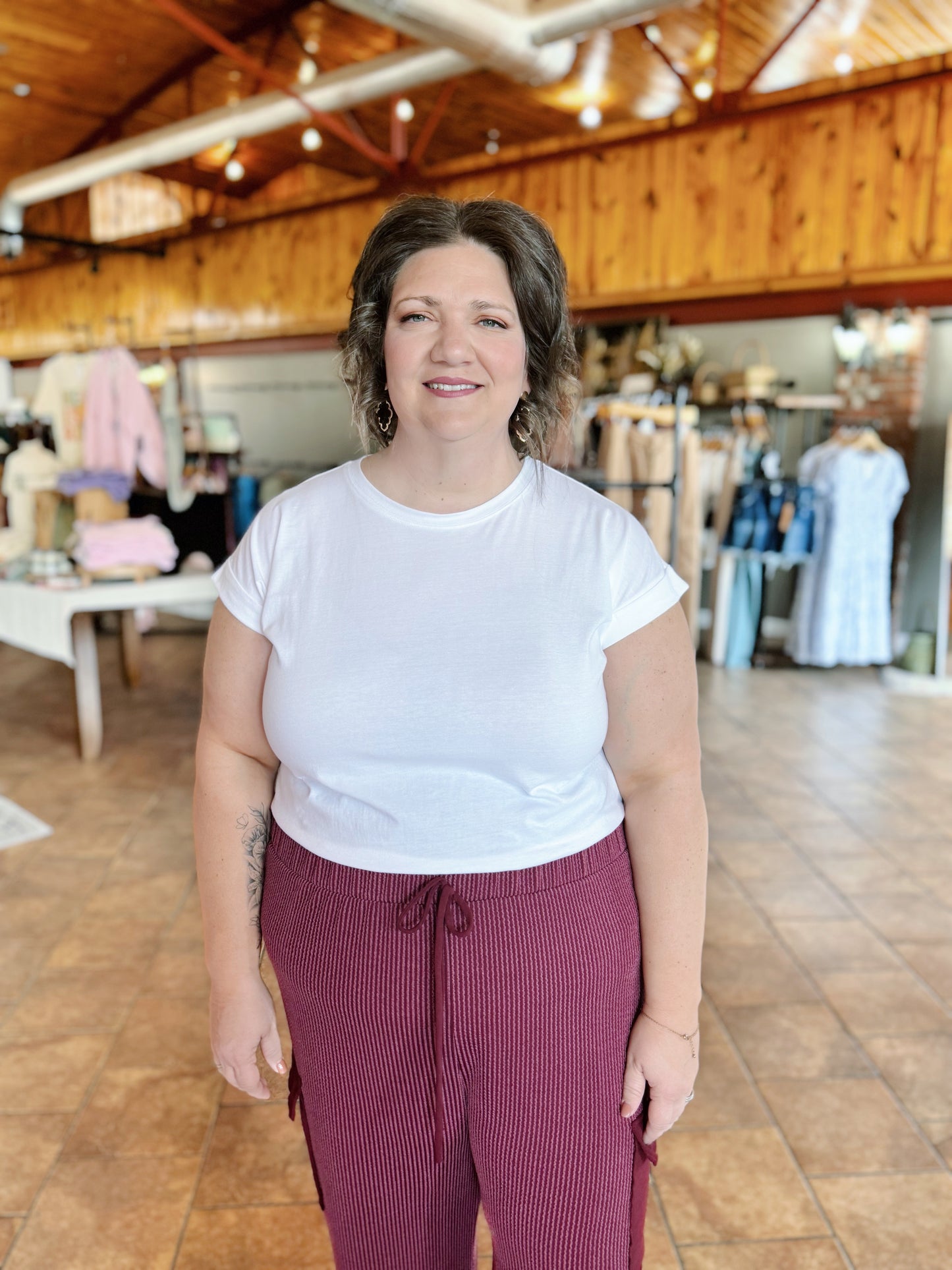 Curvy White Cuffed Sleeve Basic Tee