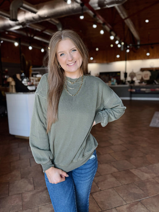Olive Bold Seam Crewneck