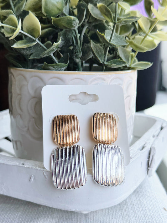 Two Tone Textured Drop Earrings