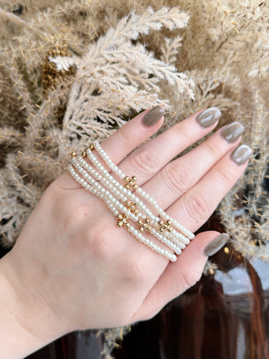 Pearl Beaded Cross Bracelet Set