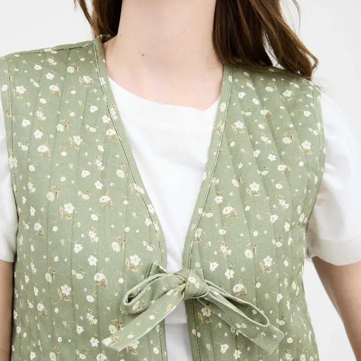 Olive Floral Quilted Vest