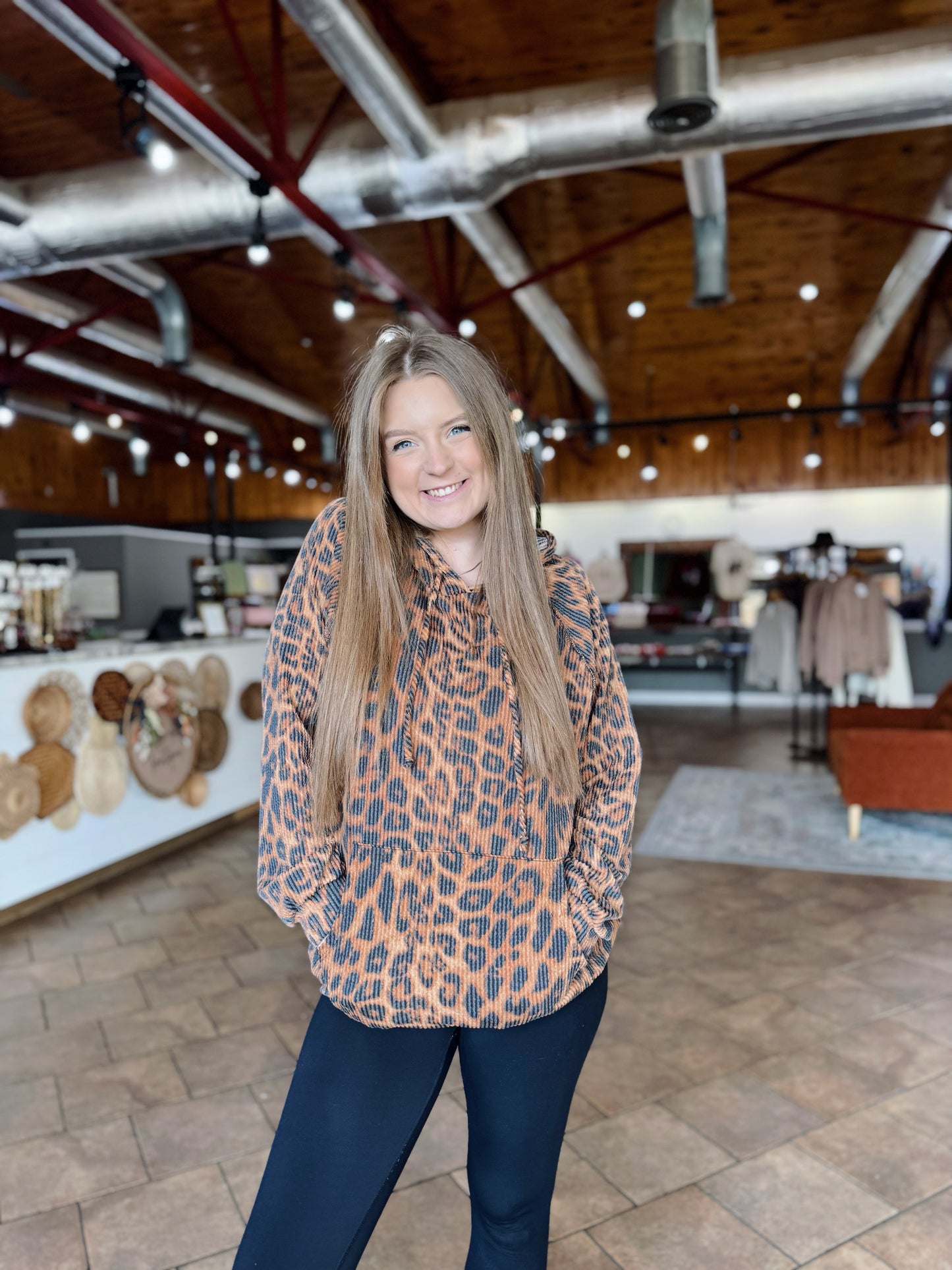 Leopard Ribbed Hooded Top