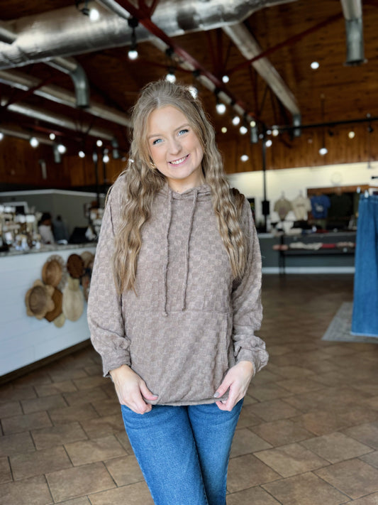 Mocha Checkered Hooded Top