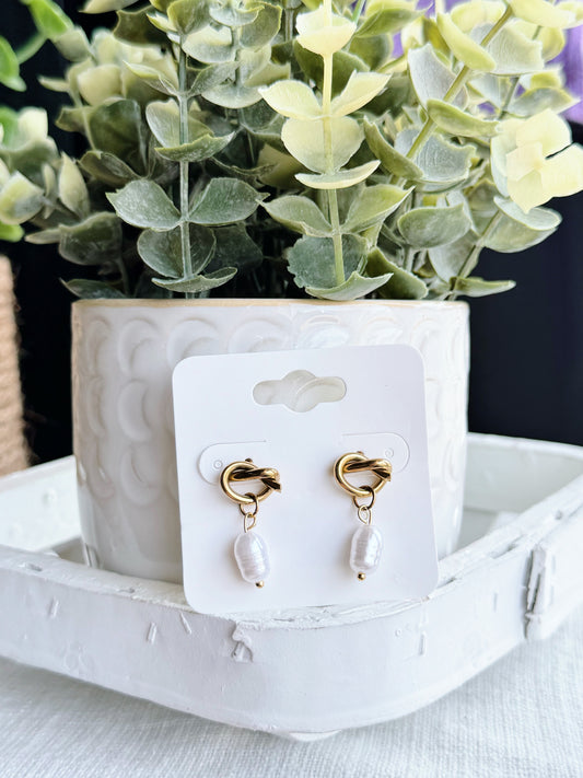 Gold Pearl Drop Earrings