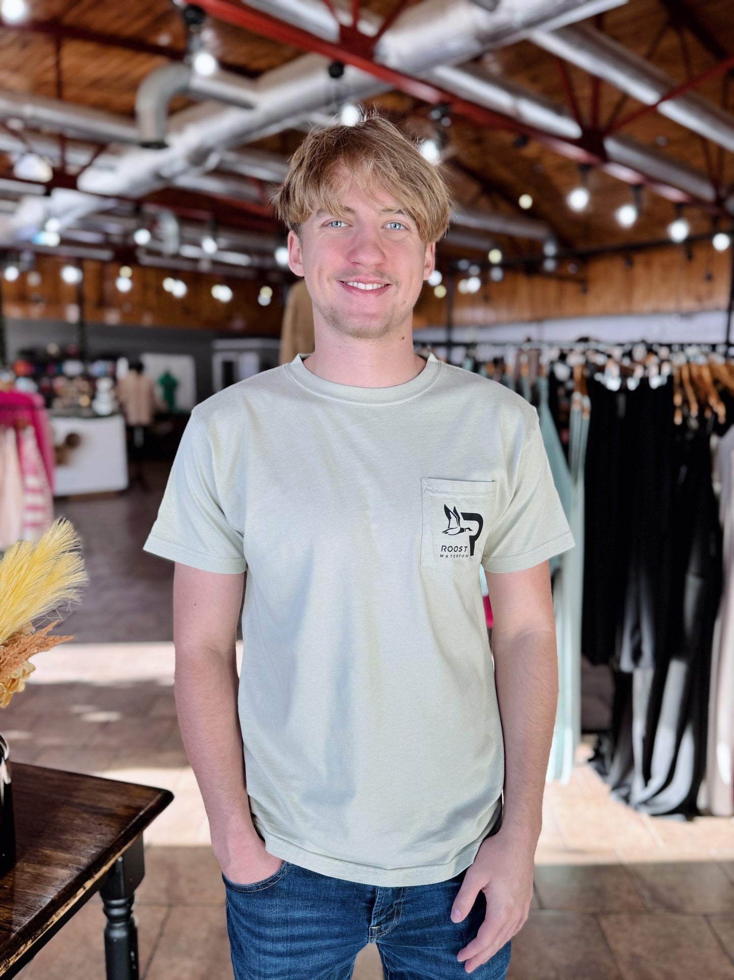 Roost Pale Green Camo Shield Tee