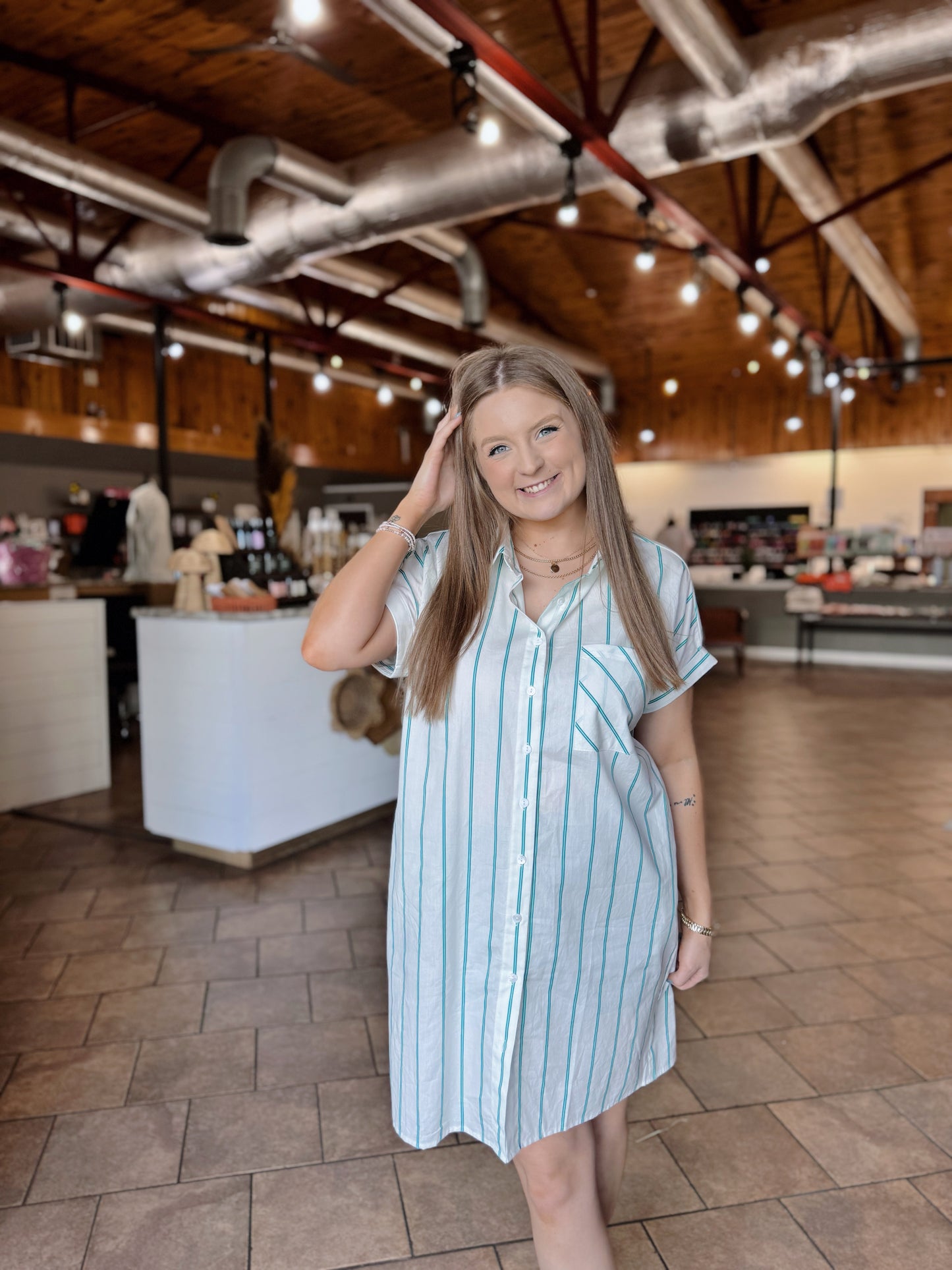 Mint Striped Collared Dress