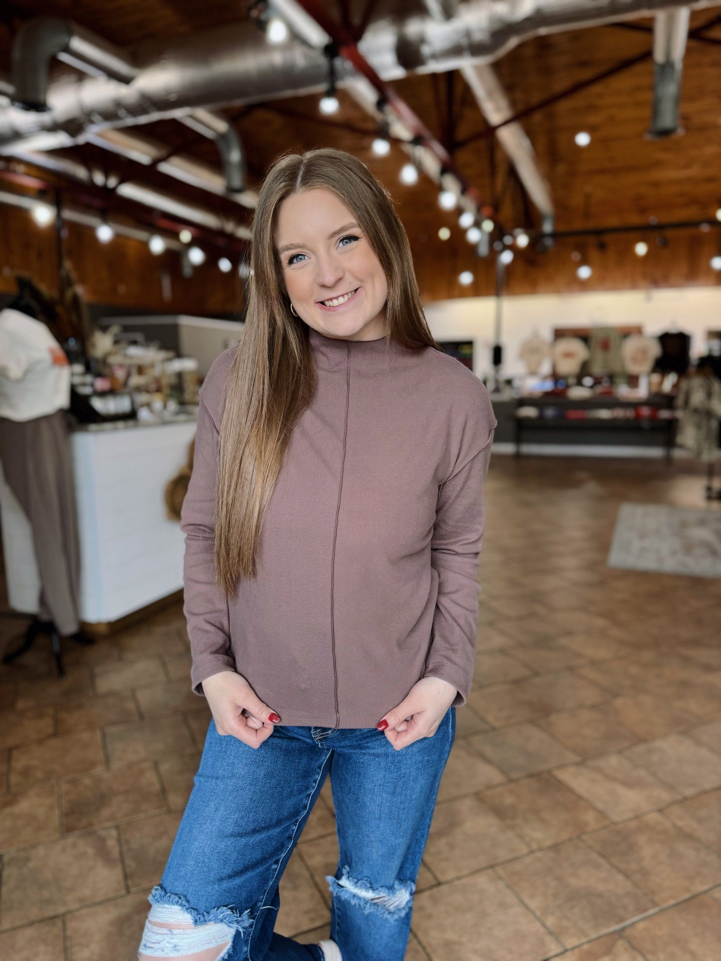 Dark Taupe Out Seam Detail Top