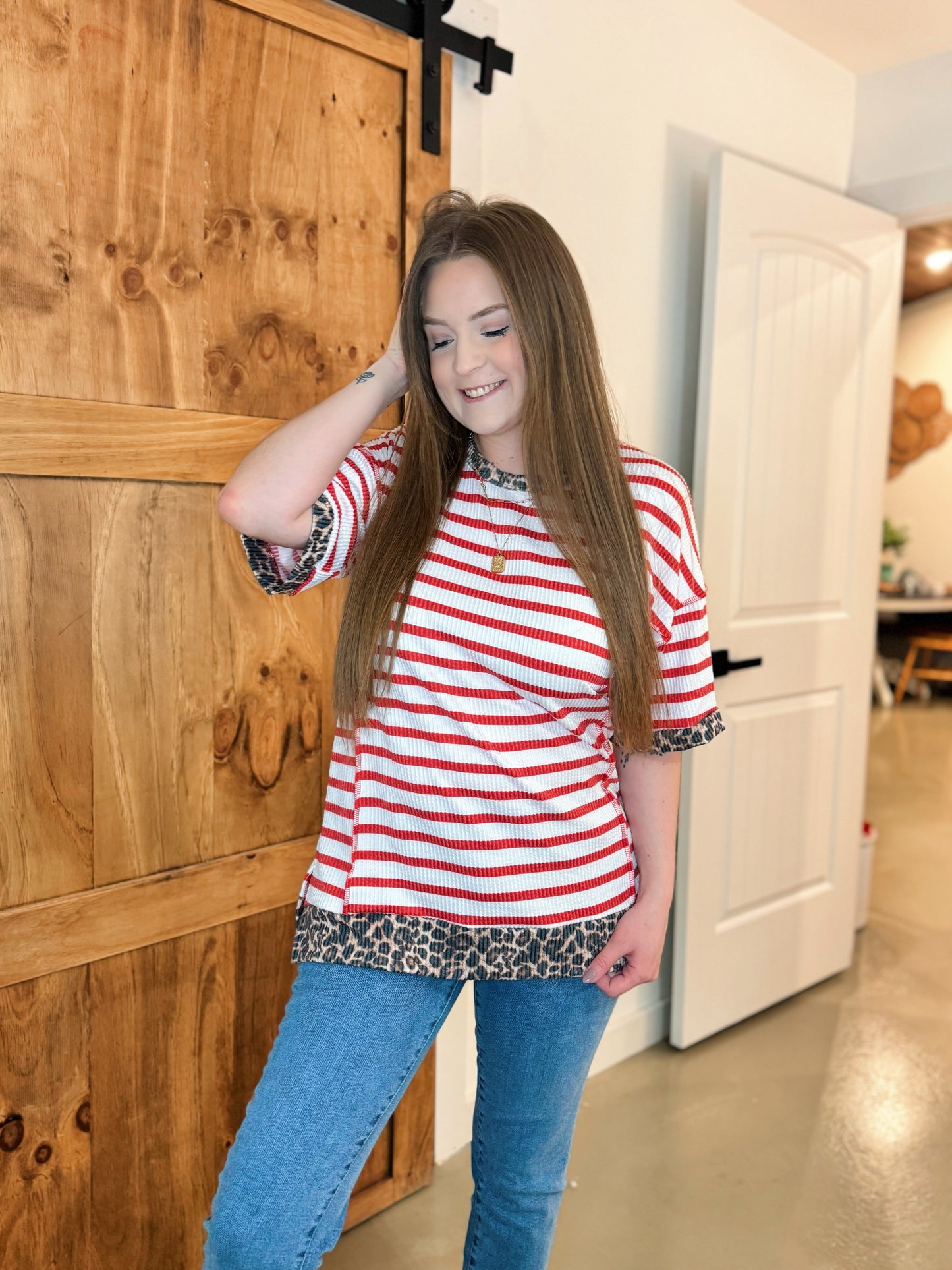 Red Stripe Leopard Top