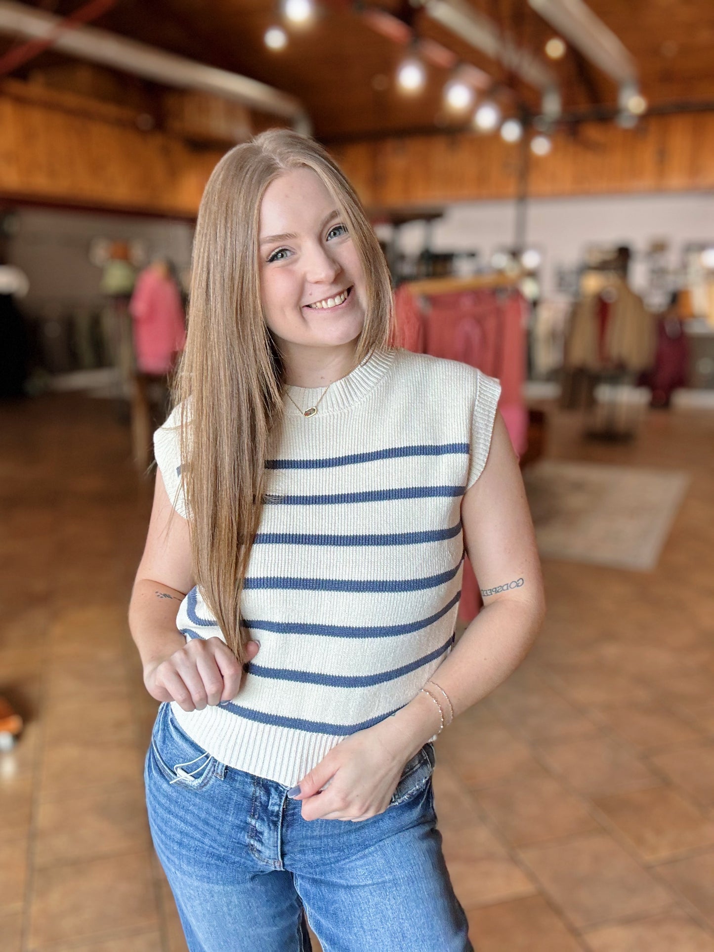 Denim Blue Striped Sweater Vest