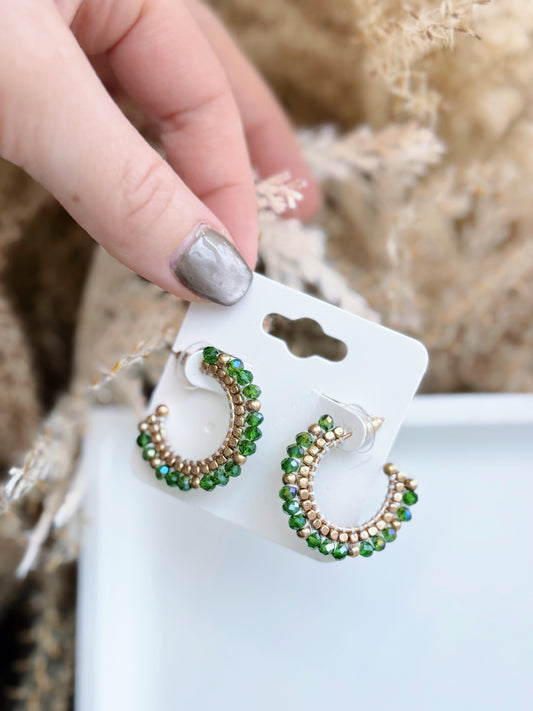 Green Beaded Hoop Earrings