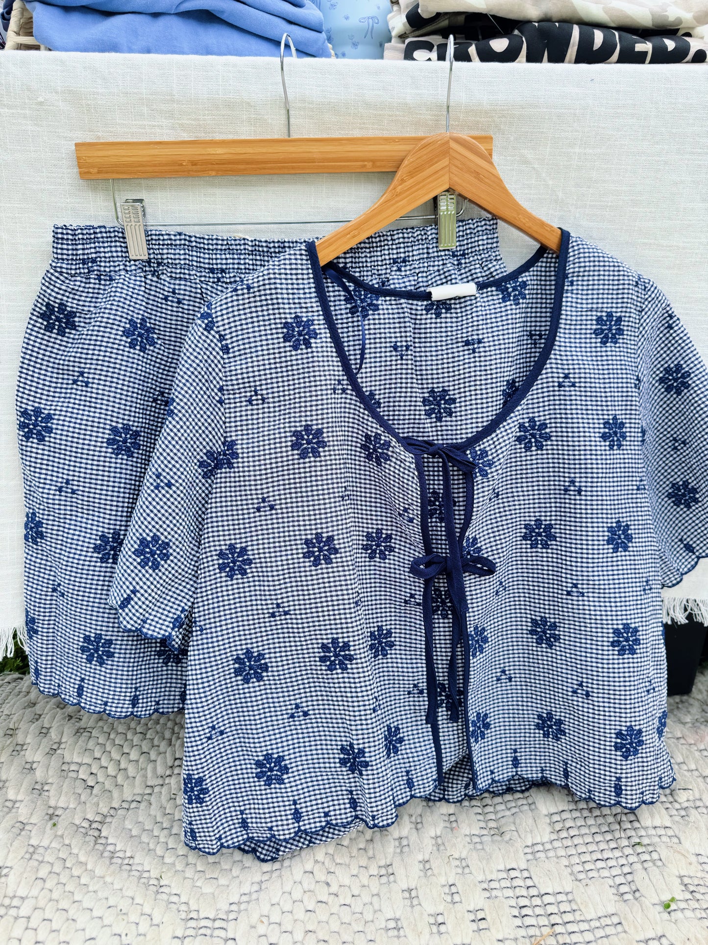 Navy Floral Eyelet Set