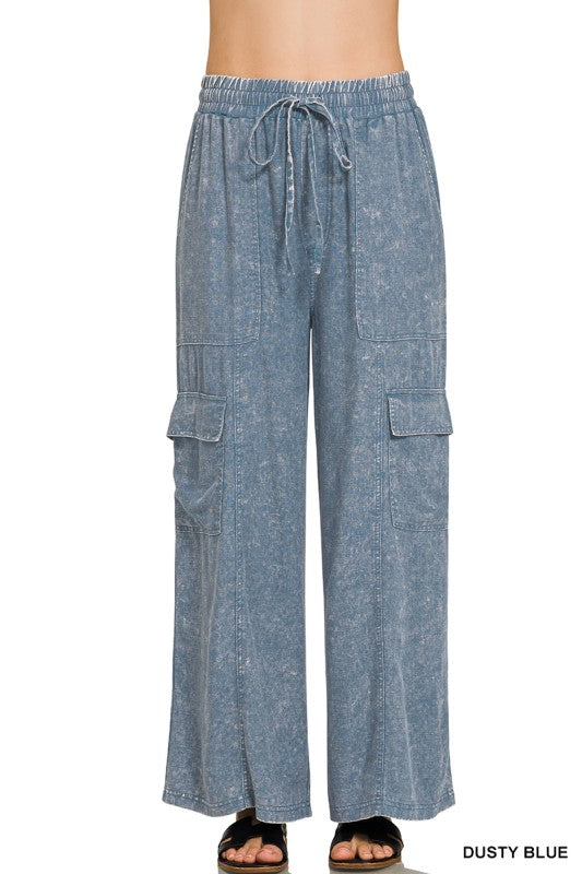 Blue Mineral Wash Wide Leg Pants