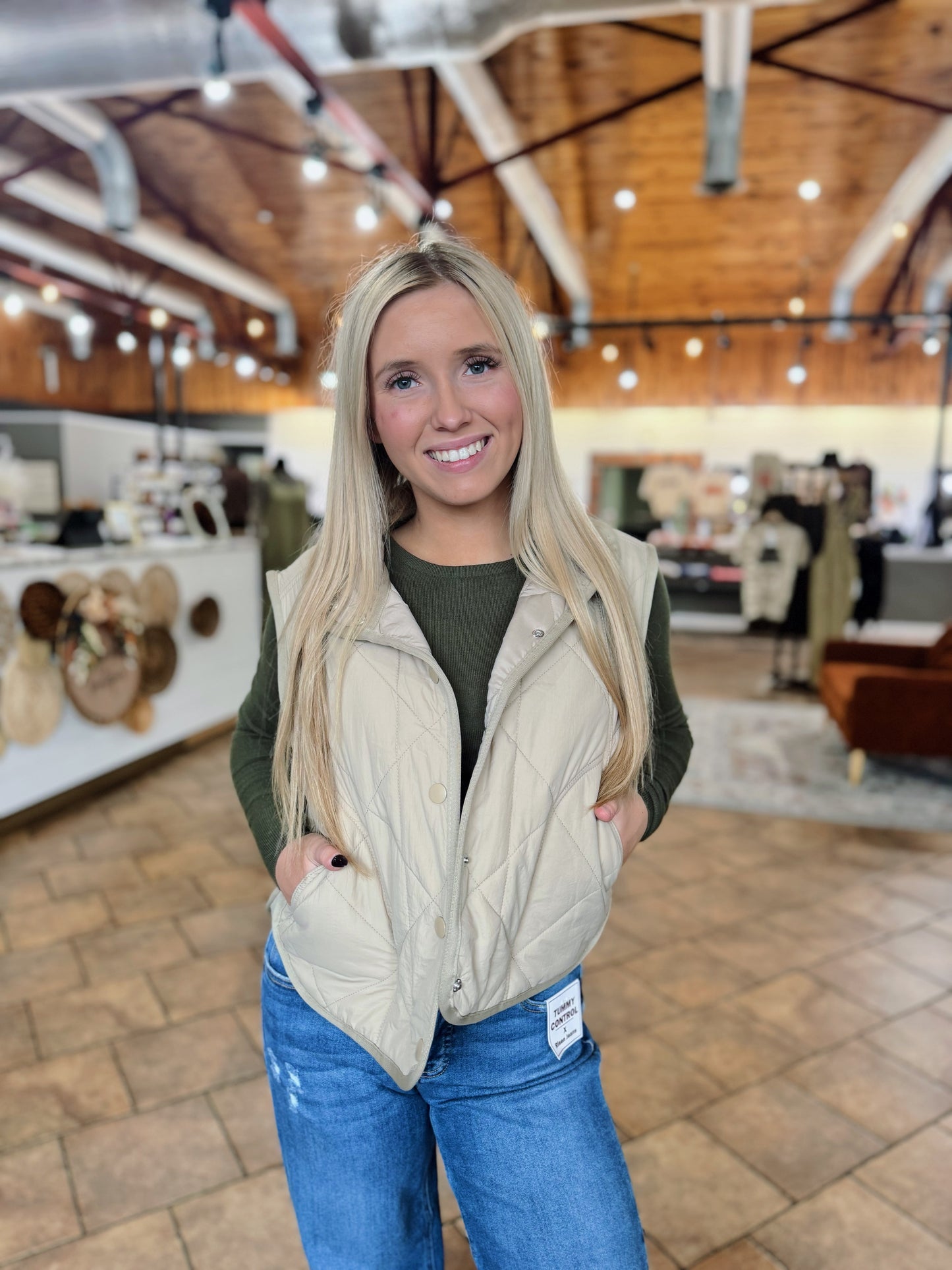 Khaki Quilted Puffer Vest