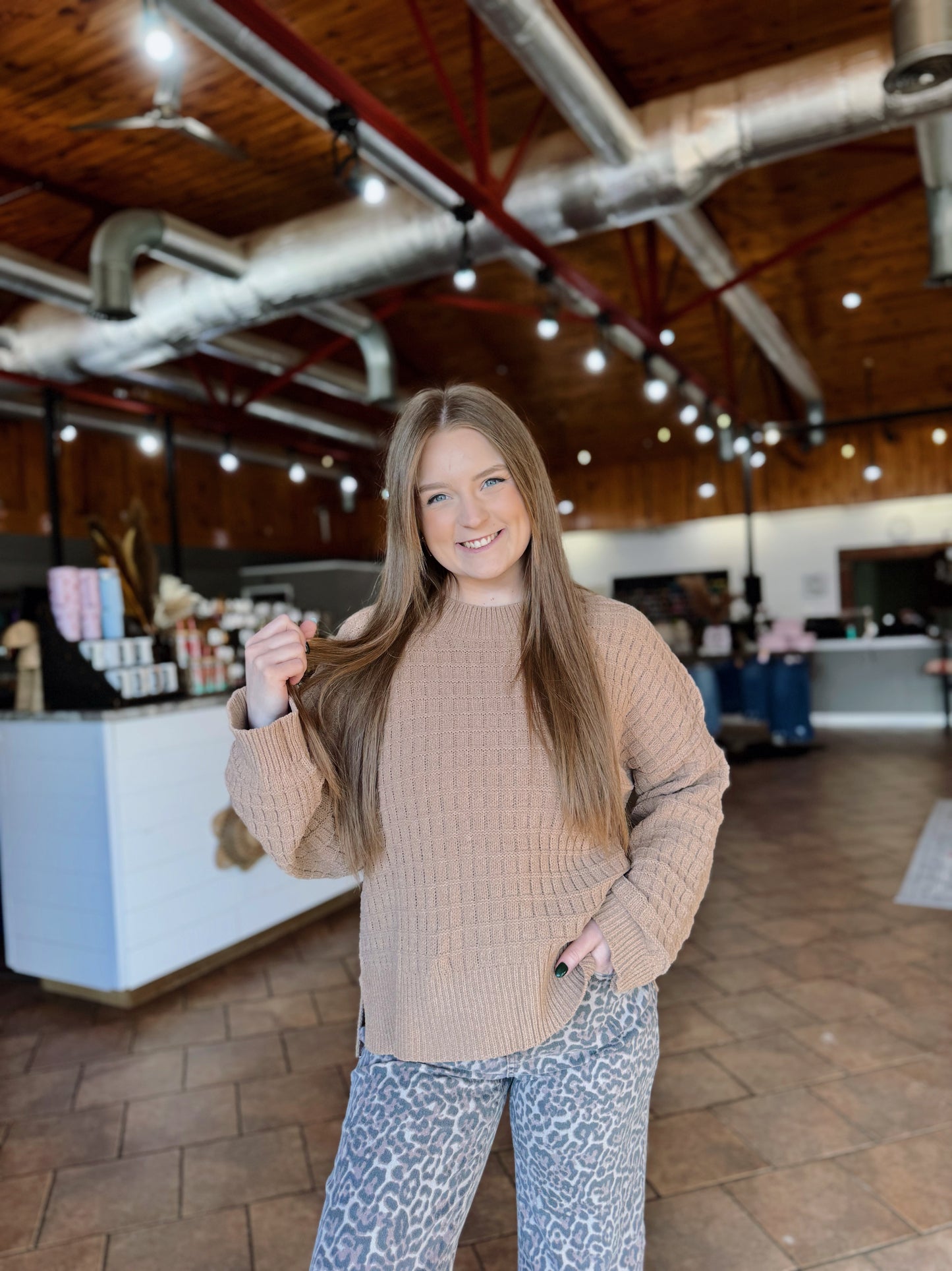 Brown Oversized Textured Sweater