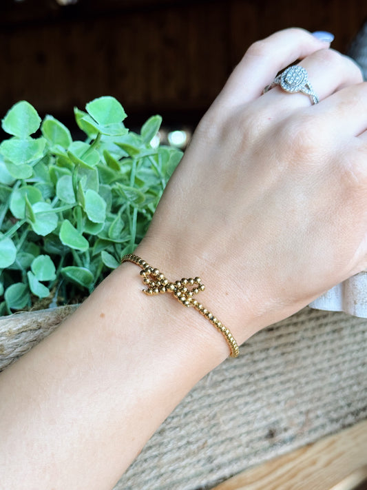 Gold Beaded Bow Stretch Bracelet