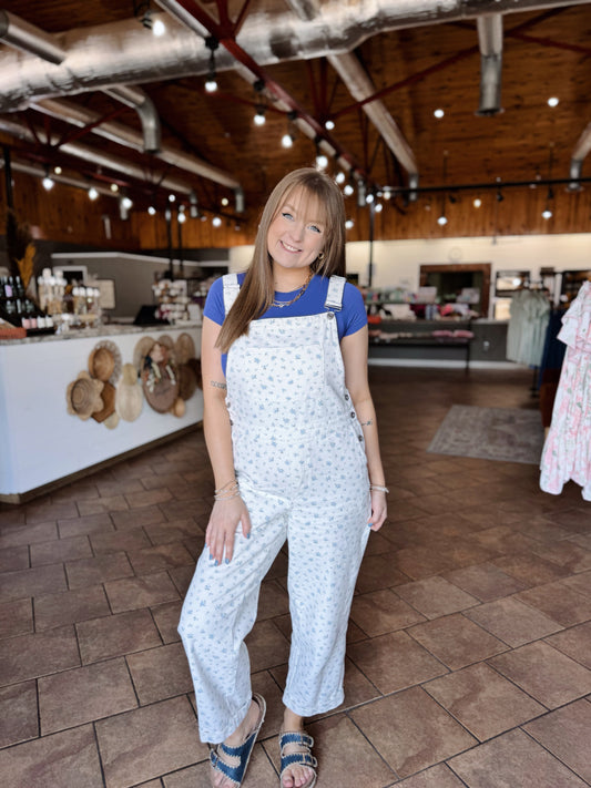 Ivory Ditsy Floral Overalls