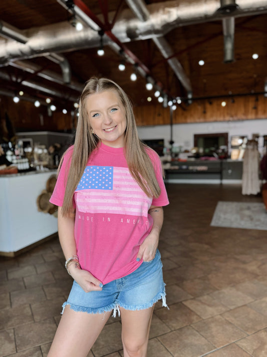 Pink American Flag Tee