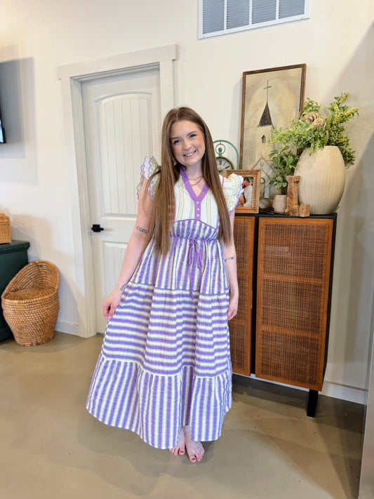 Purple Striped Detail Maxi Dress