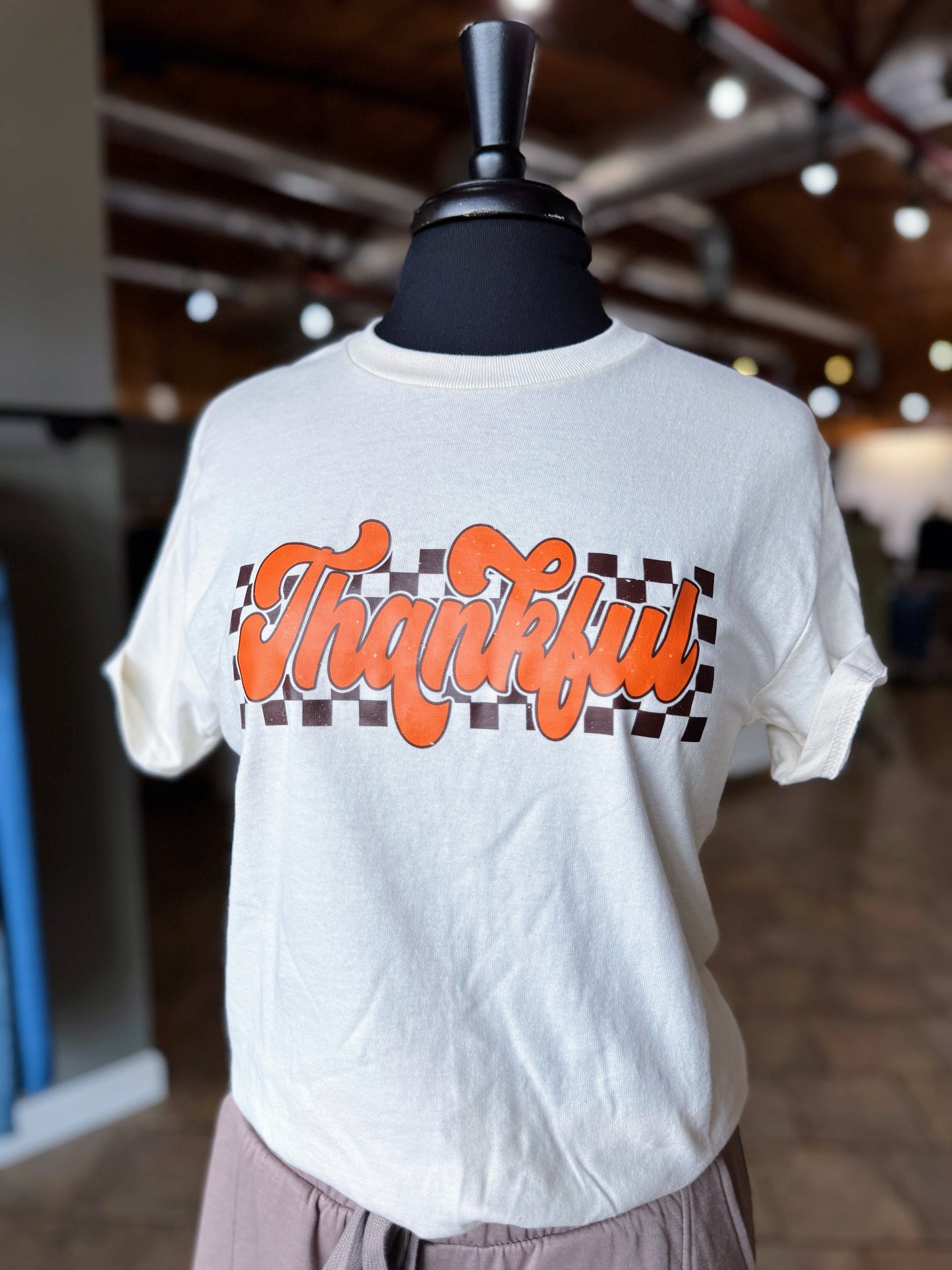 Oatmeal Checkered Thankful Tee