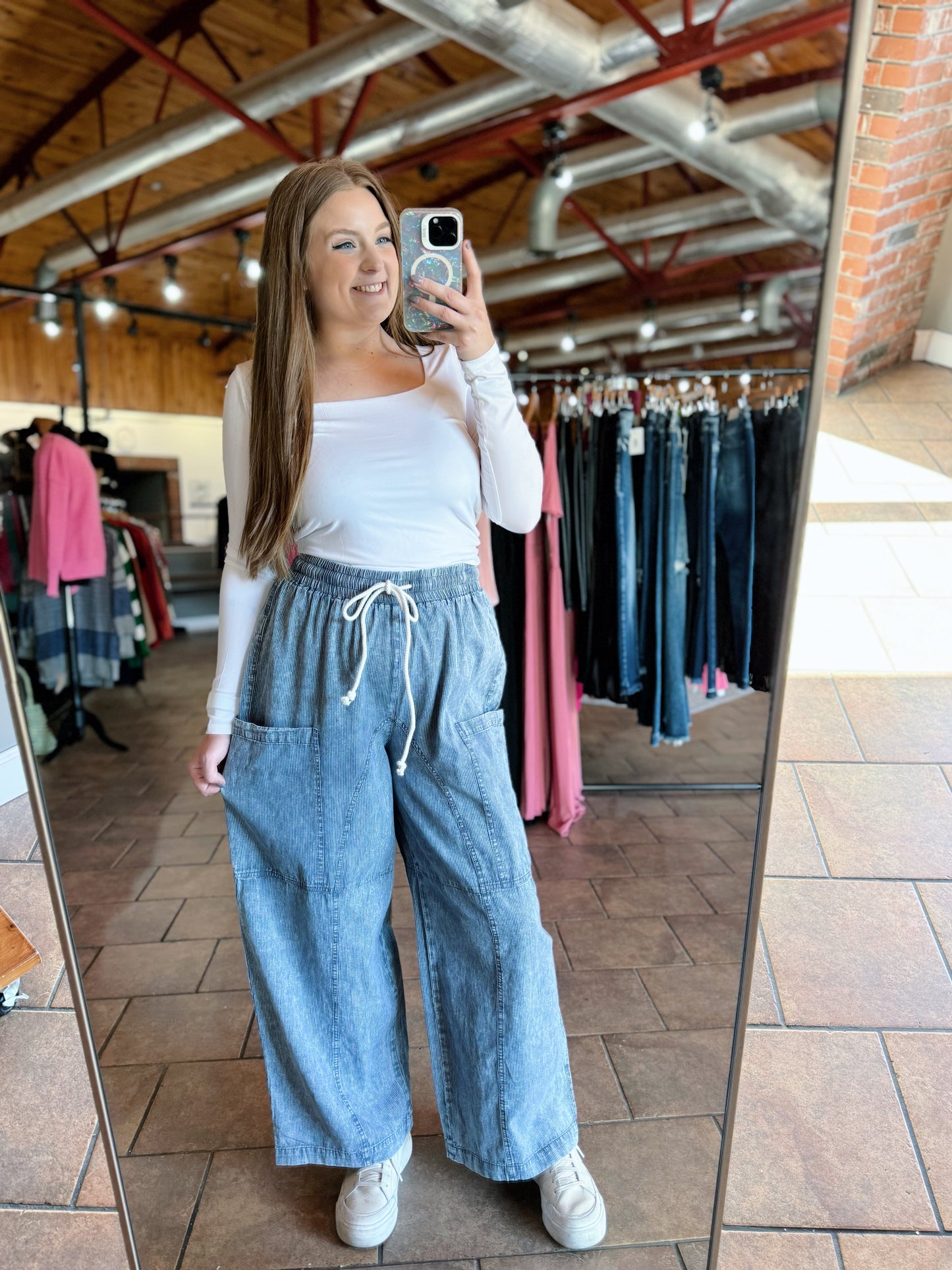 Mineral Wash Pinstriped Pants