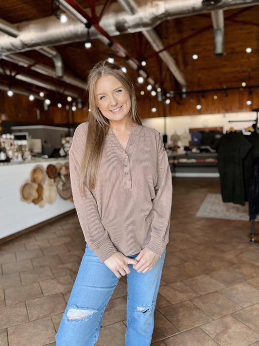 Mocha Relaxed Ribbed Top