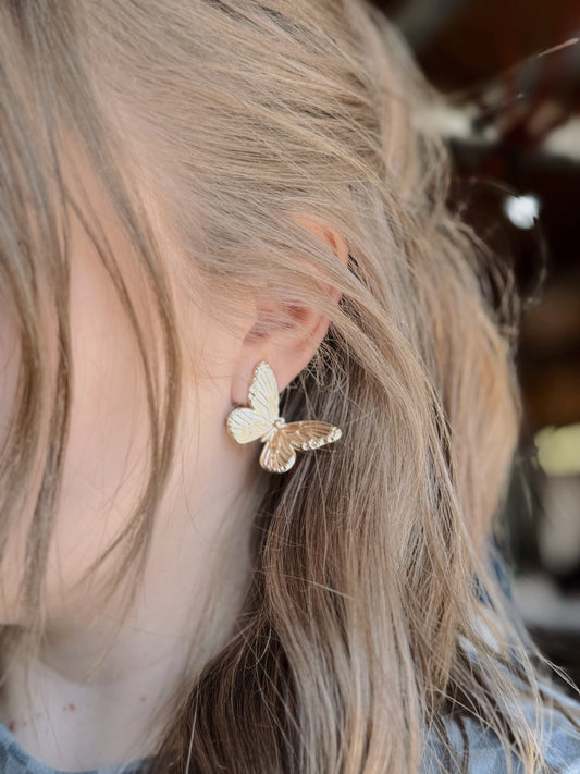 Gold Butterfly Post Earrings