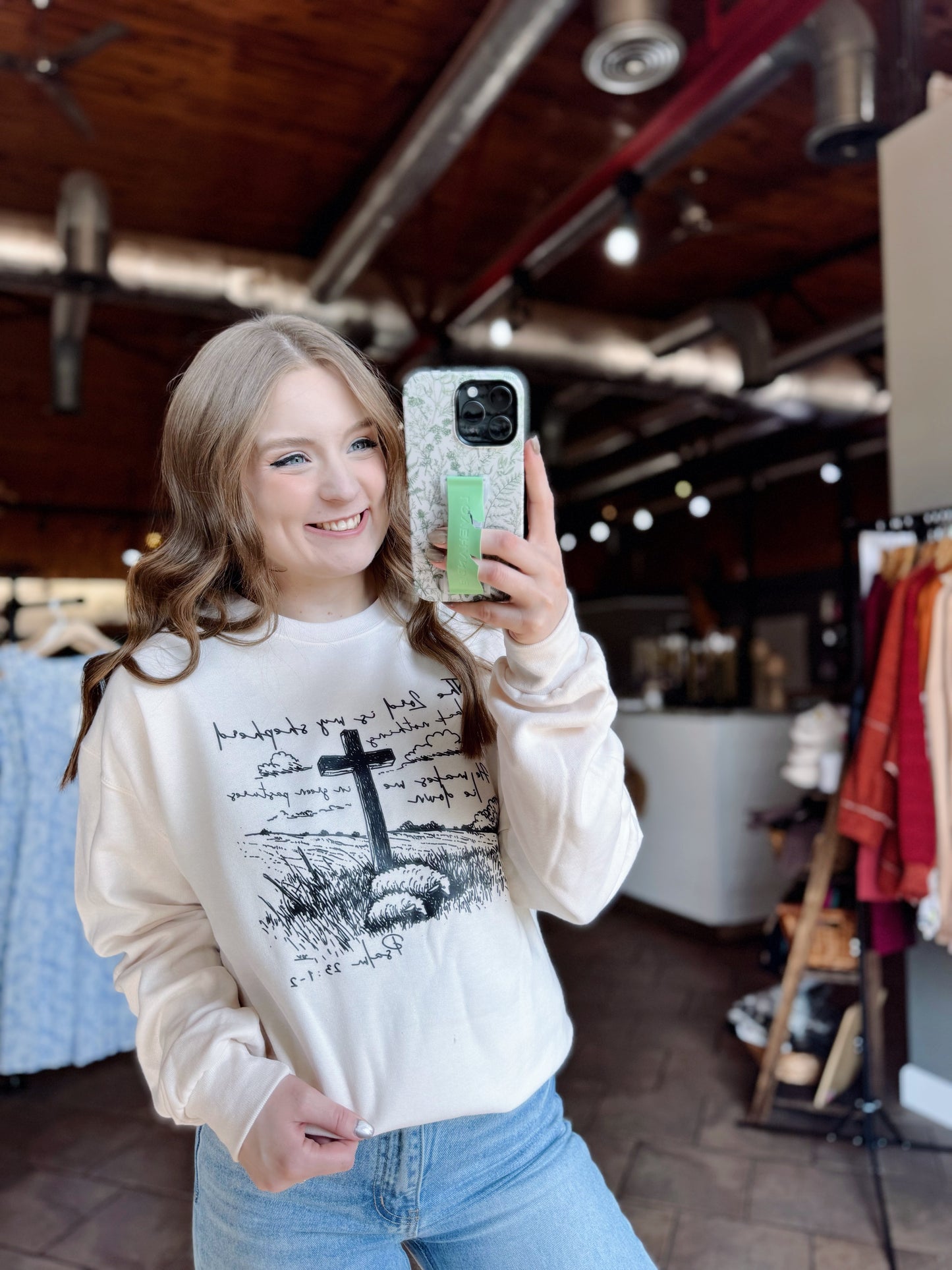 Cream Scenic Cross Crewneck