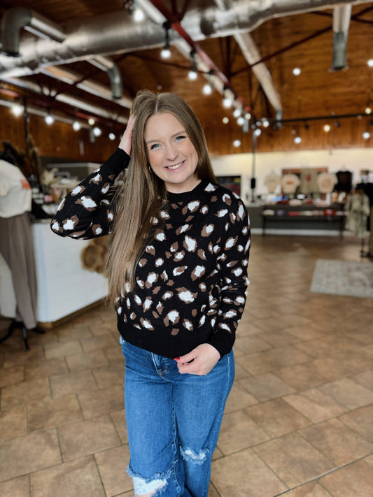 Black Leopard Knit Sweater