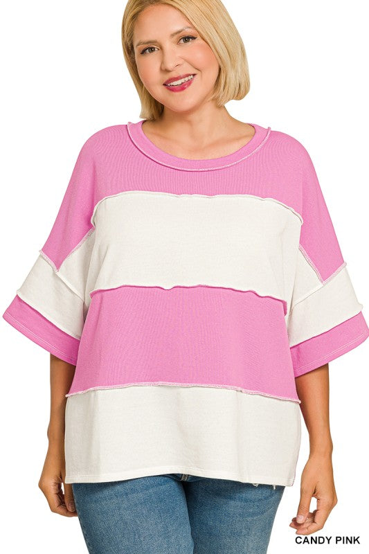 Curvy Pink Striped Outstitched Top