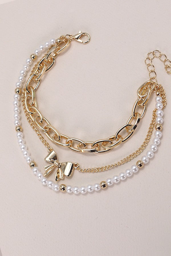 Bow And Pearl Trio Bracelet