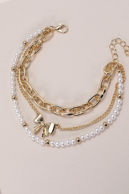 Bow And Pearl Trio Bracelet