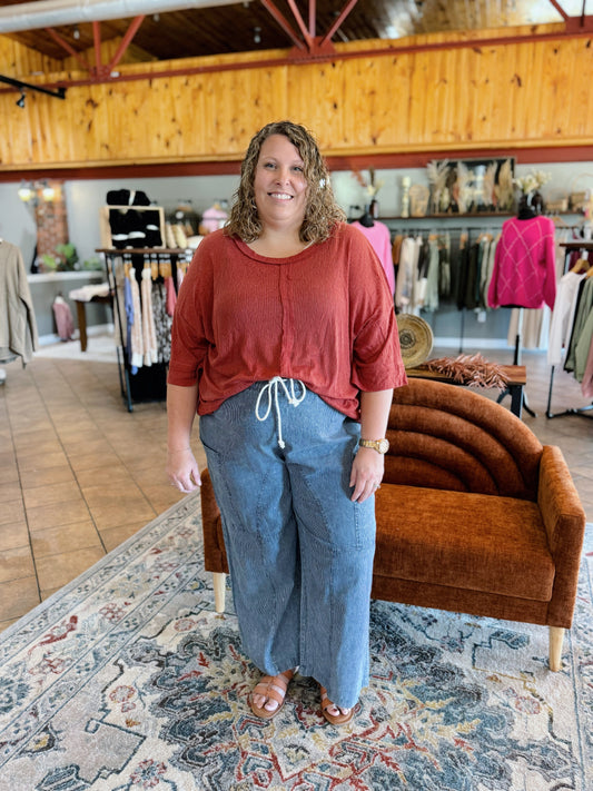 Curvy Mineral Wash Pinstriped Pants