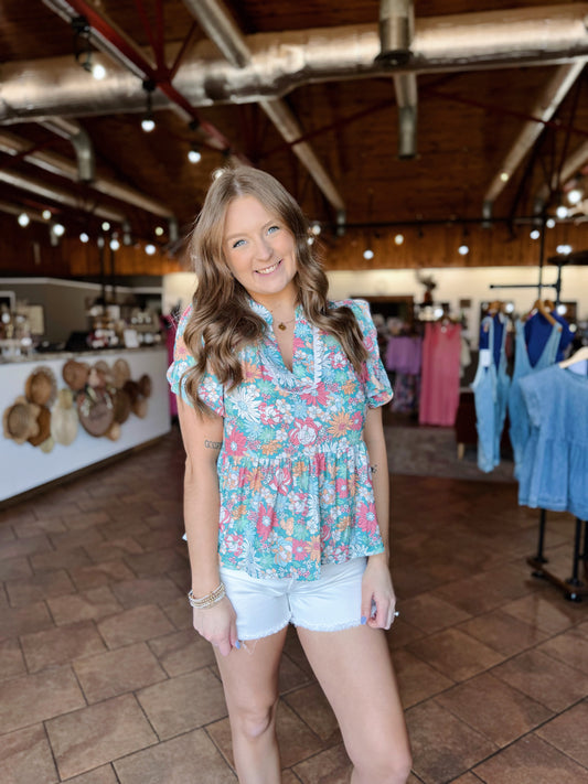 Puff Sleeve Multi Floral Top