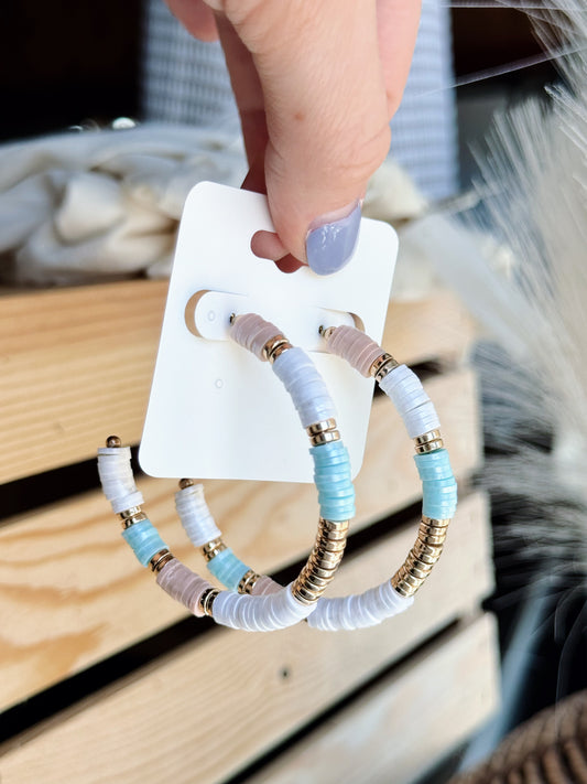 Pastel Beaded Gold Hoops