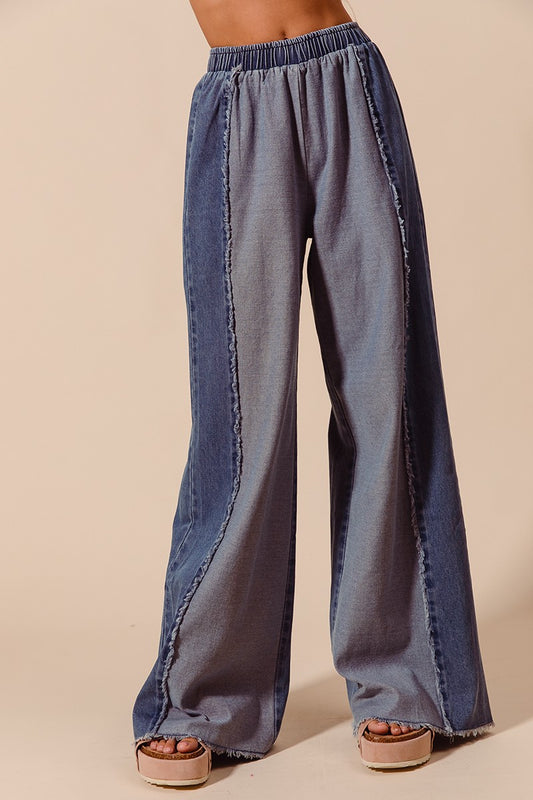 Contrast Frayed Hem Wide Leg Jeans