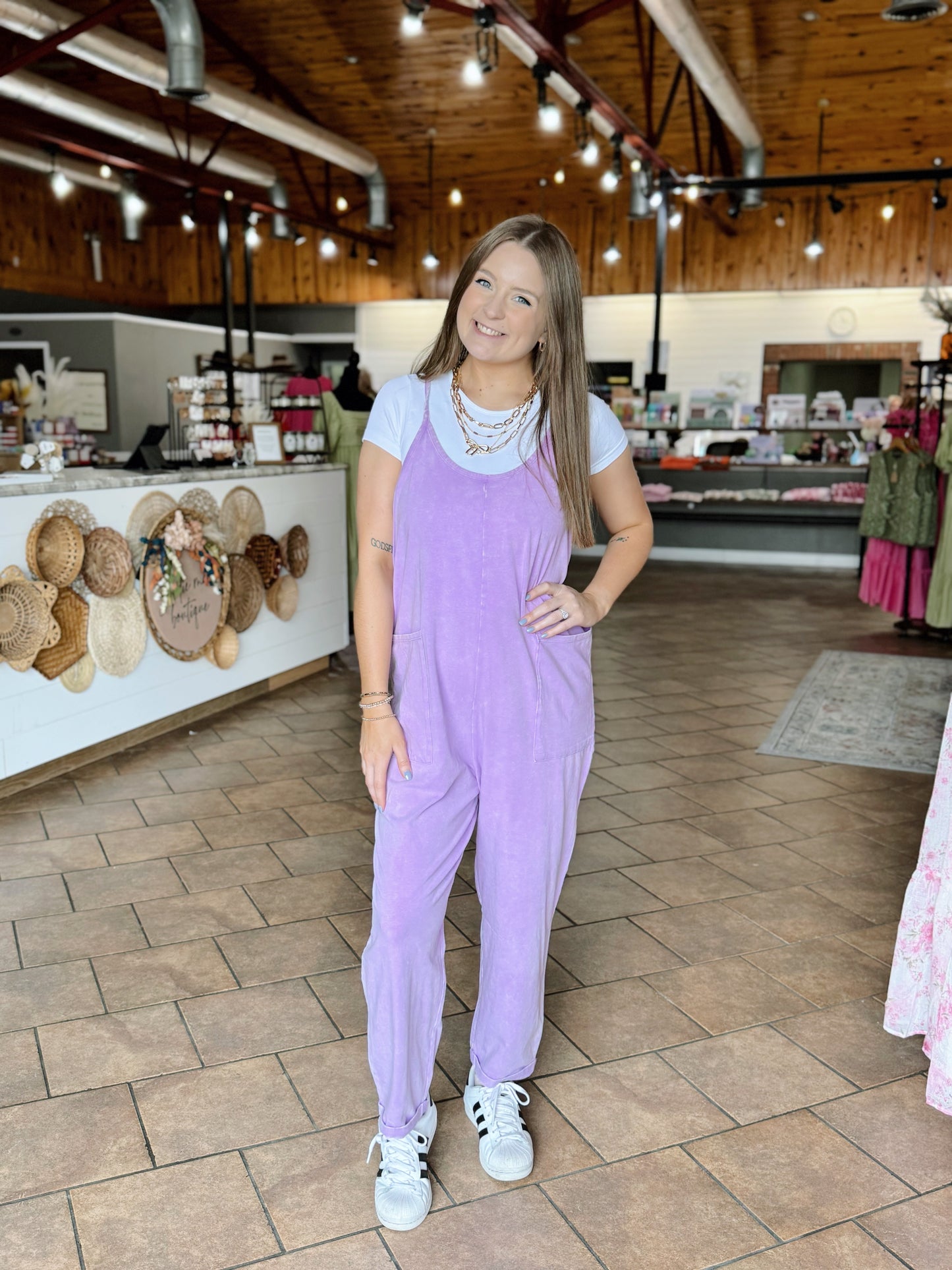 Lavender Acid Wash Slouchy Jumpsuit