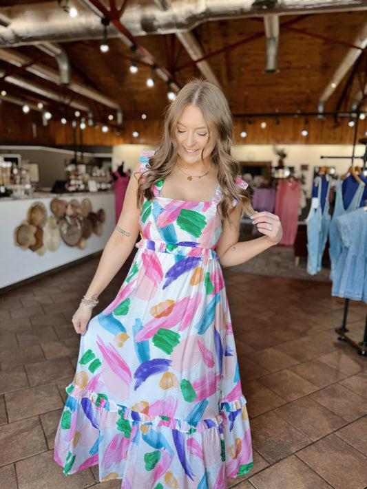 White Watercolor Midi Dress