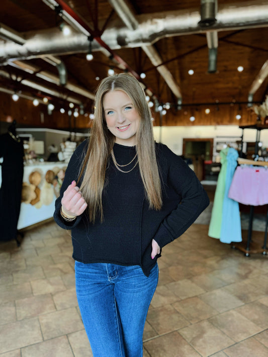 Black Asymmetric Hem Sweater